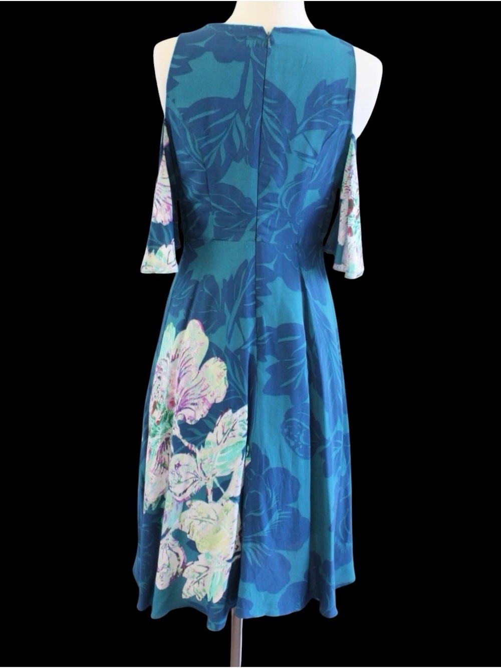 Maeve Teal Floral Cold-Shoulder Midi Dress - Picture 10 of 10